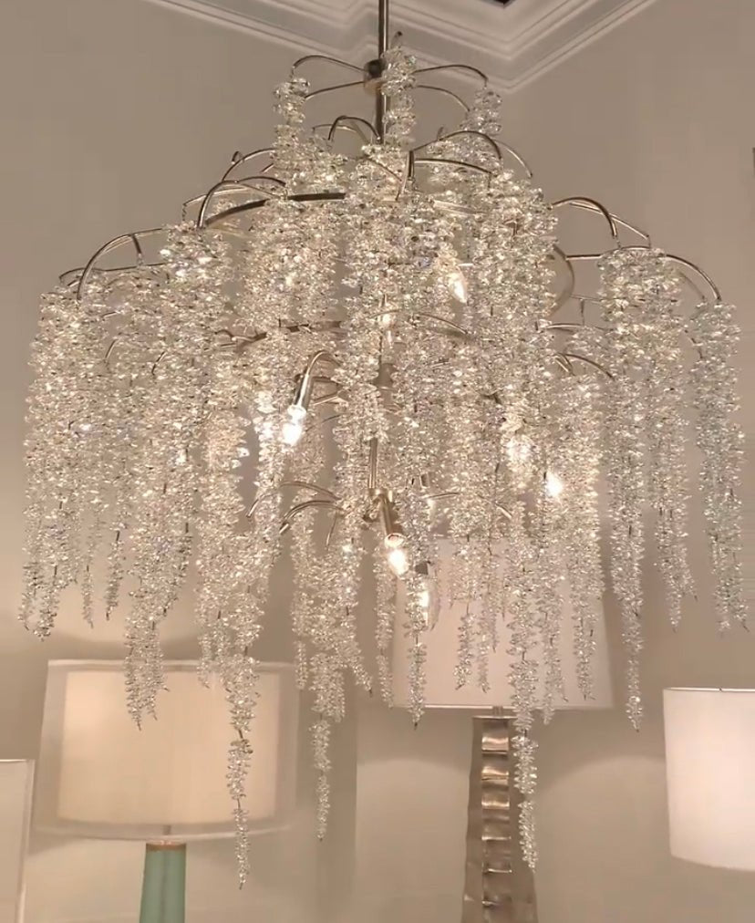 Light Luxury Silver Flower Branch Chandelier with Icicle Details for Bedroom Dining Room and Hallway - 9 Lights/D 23.6"*H 27.8"Warm Lightcasivra