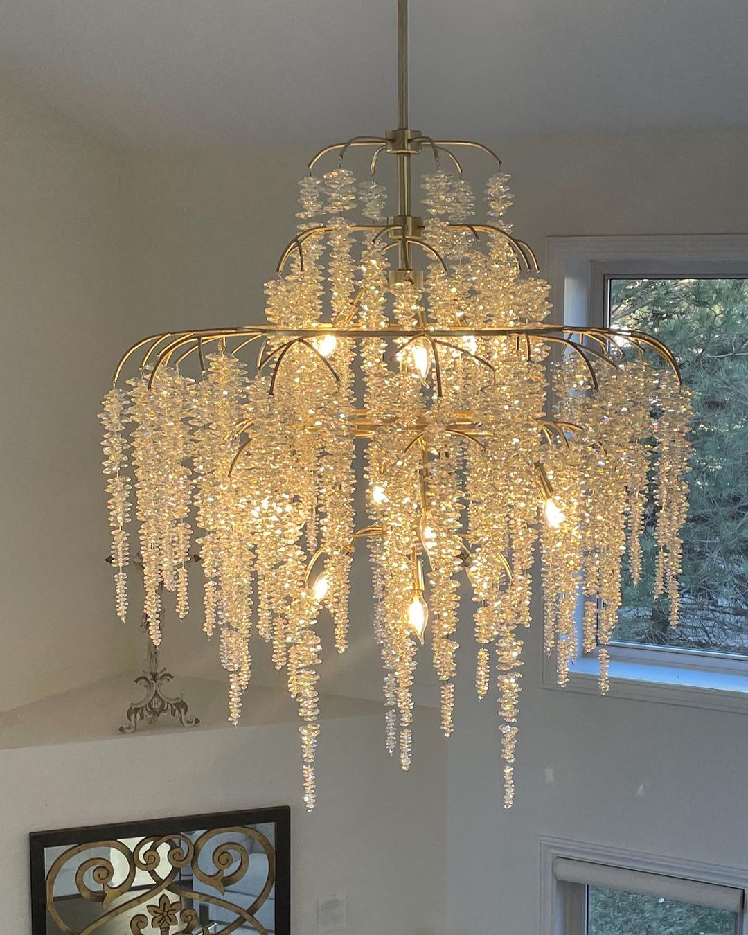 Light Luxury Silver Flower Branch Chandelier with Icicle Details for Bedroom Dining Room and Hallway - 9 Lights/D 23.6"*H 27.8"Warm Lightcasivra