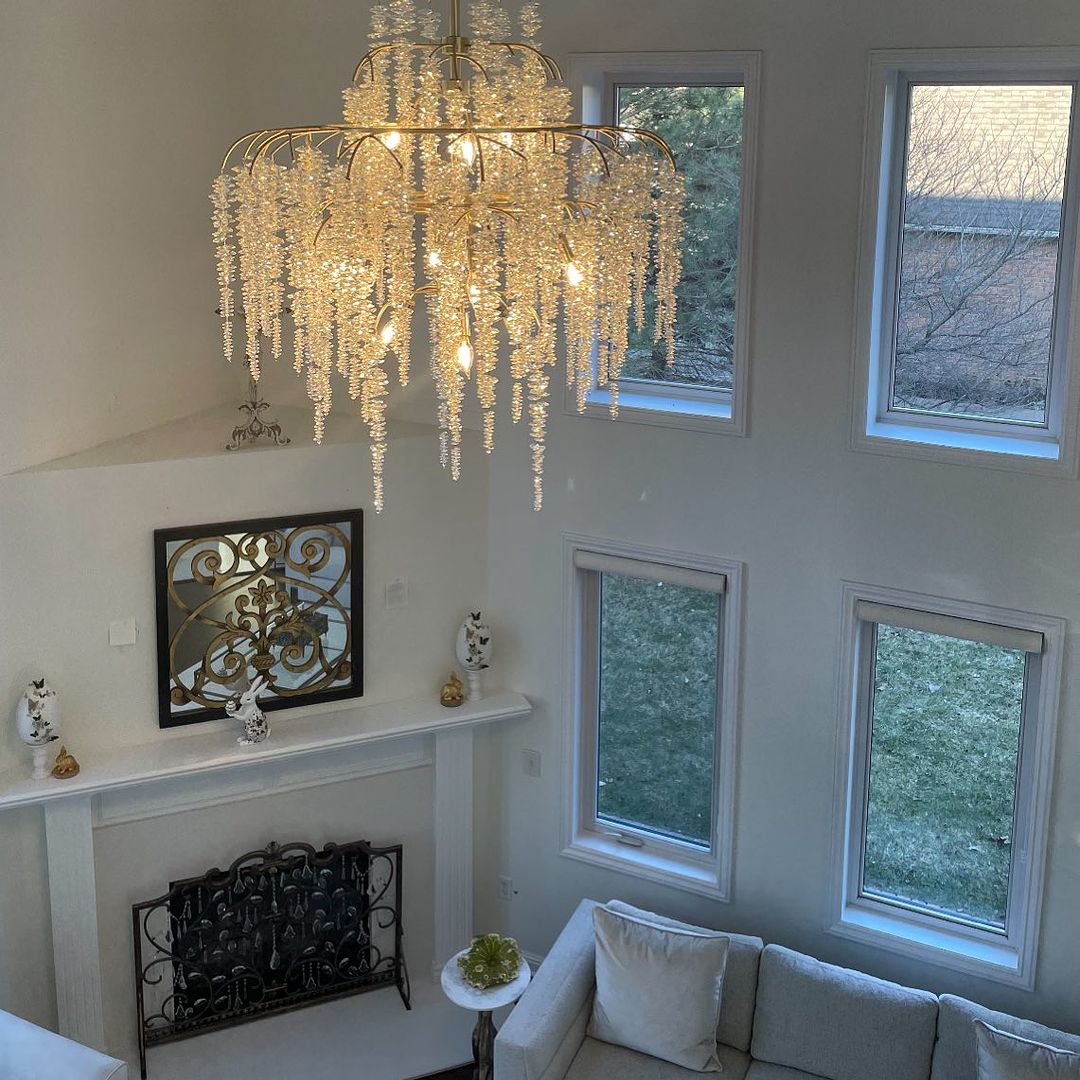 Light Luxury Silver Flower Branch Chandelier with Icicle Details for Bedroom Dining Room and Hallway - 9 Lights/D 23.6"*H 27.8"Warm Lightcasivra
