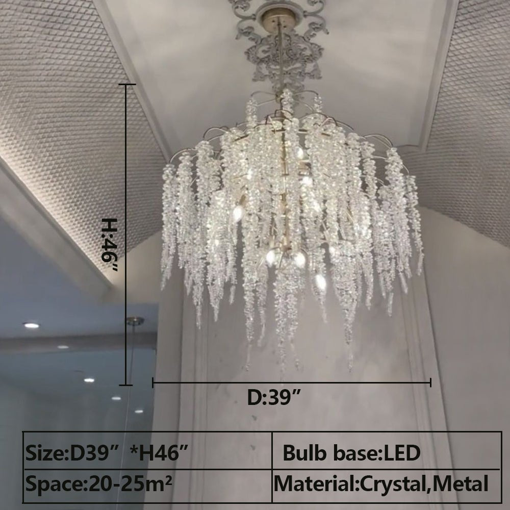 Light Luxury Silver Flower Branch Chandelier with Icicle Details for Bedroom Dining Room and Hallway - 18 Lights/D 39.4"*H 46"/57.1kgWarm Lightcasivra