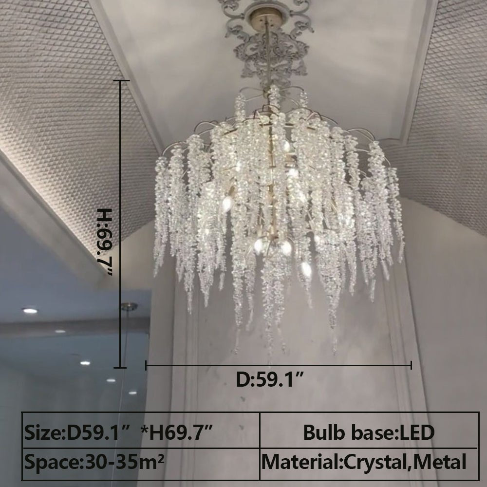 Light Luxury Silver Flower Branch Chandelier with Icicle Details for Bedroom Dining Room and Hallway - 32 Lights/D 59.1"*H 69.7"Warm Lightcasivra