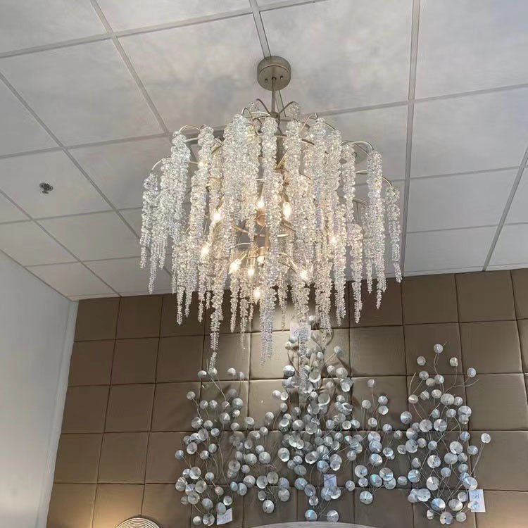 Light Luxury Silver Flower Branch Chandelier with Icicle Details for Bedroom Dining Room and Hallway - 9 Lights/D 23.6"*H 27.8"Warm Lightcasivra