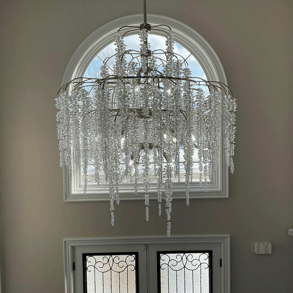 Light Luxury Silver Flower Branch Chandelier with Icicle Details for Bedroom Dining Room and Hallway - 9 Lights/D 23.6"*H 27.8"Warm Lightcasivra