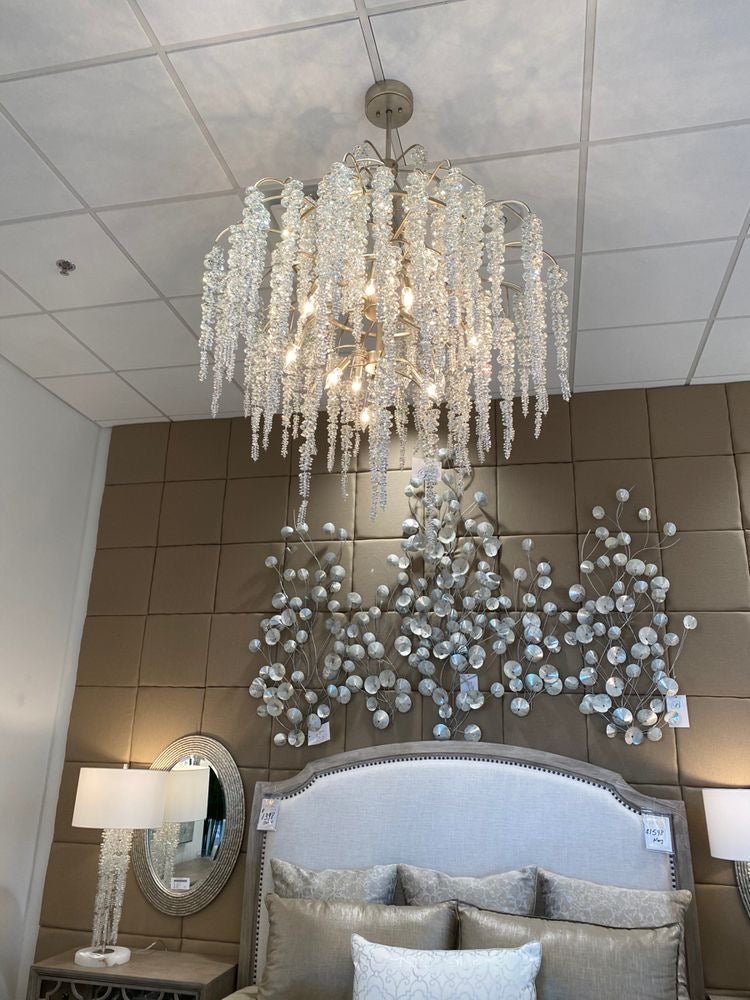 Light Luxury Silver Flower Branch Chandelier with Icicle Details for Bedroom Dining Room and Hallway - 9 Lights/D 23.6"*H 27.8"Warm Lightcasivra