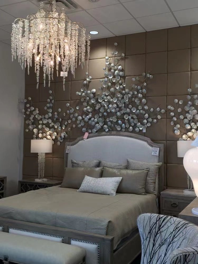 Light Luxury Silver Flower Branch Chandelier with Icicle Details for Bedroom Dining Room and Hallway - 9 Lights/D 23.6"*H 27.8"Warm Lightcasivra