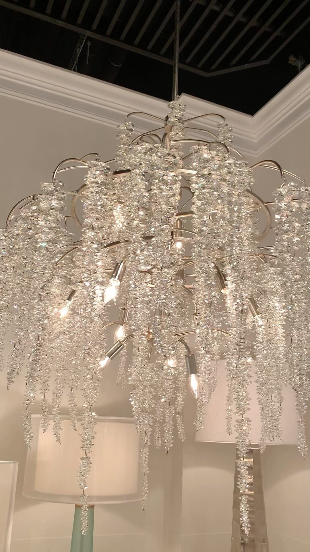 Light Luxury Silver Flower Branch Chandelier with Icicle Details for Bedroom Dining Room and Hallway - 9 Lights/D 23.6"*H 27.8"Warm Lightcasivra