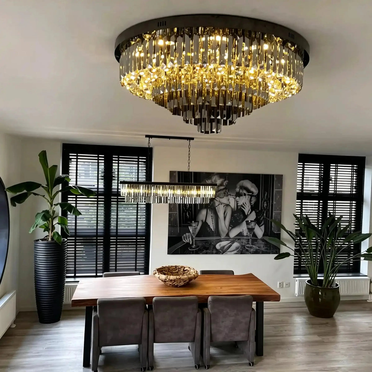 Light Luxury Smoke Gray Round Crystal Flush Mount - D59.28''*H23.8''/107.6kgWarm Lightcasivra