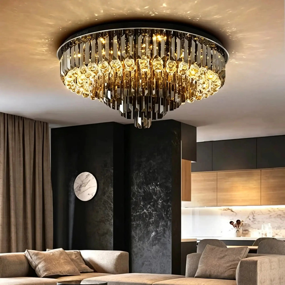 Light Luxury Smoke Gray Round Crystal Flush Mount - D59.28''*H23.8''/107.6kgWarm Lightcasivra