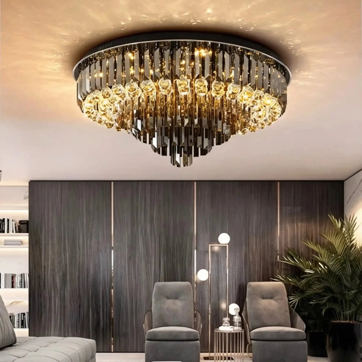 Light Luxury Smoke Gray Round Crystal Flush Mount - D59.28''*H23.8''/107.6kgWarm Lightcasivra
