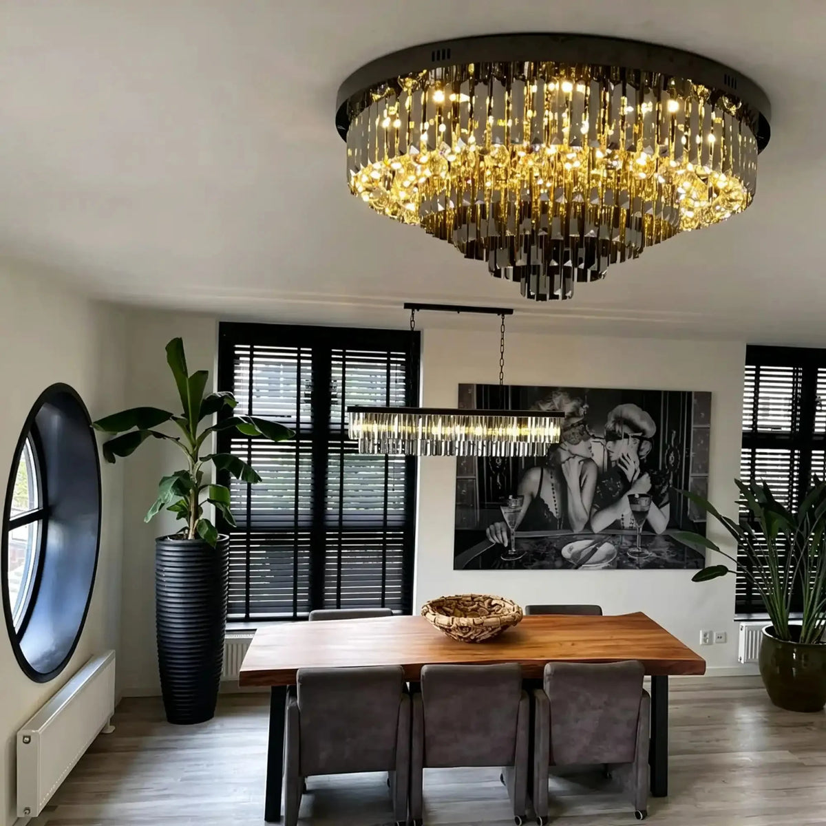 Light Luxury Smoke Gray Round Crystal Flush Mount - D59.28''*H23.8''/107.6kgWarm Lightcasivra