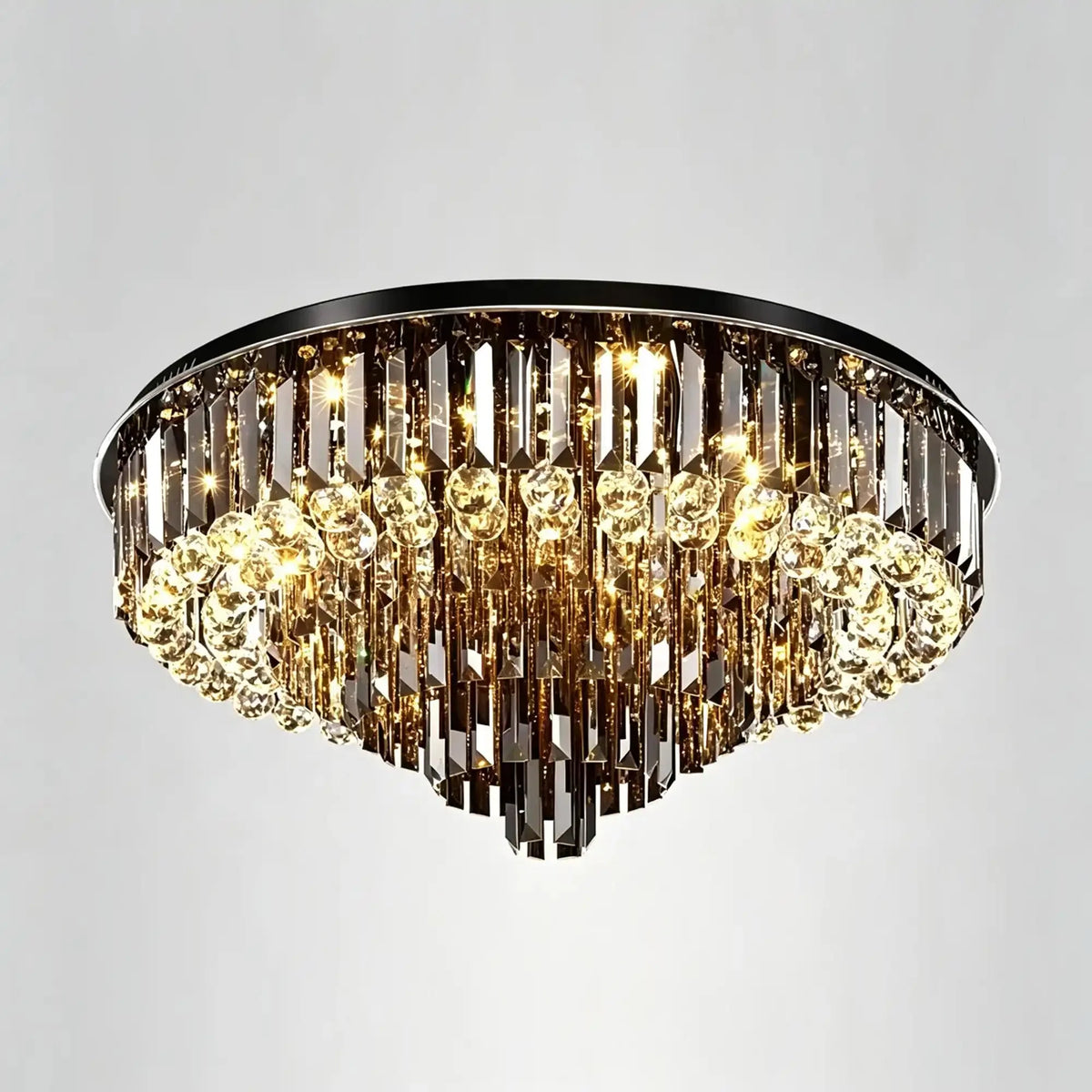 Light Luxury Smoke Gray Round Crystal Flush Mount - D59.28''*H23.8''/107.6kgWarm Lightcasivra