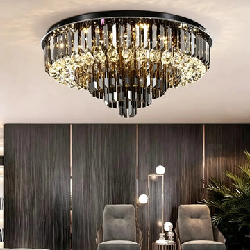 Light Luxury Smoke Gray Round Crystal Flush Mount - D59.28''*H23.8''/107.6kgWarm Lightcasivra