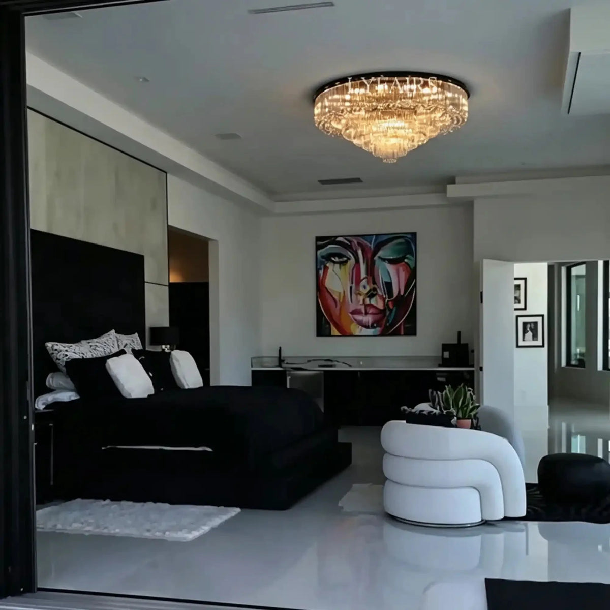 Light Luxury Smoke Gray Round Crystal Flush Mount - D59.28''*H23.8''/107.6kgWarm Lightcasivra