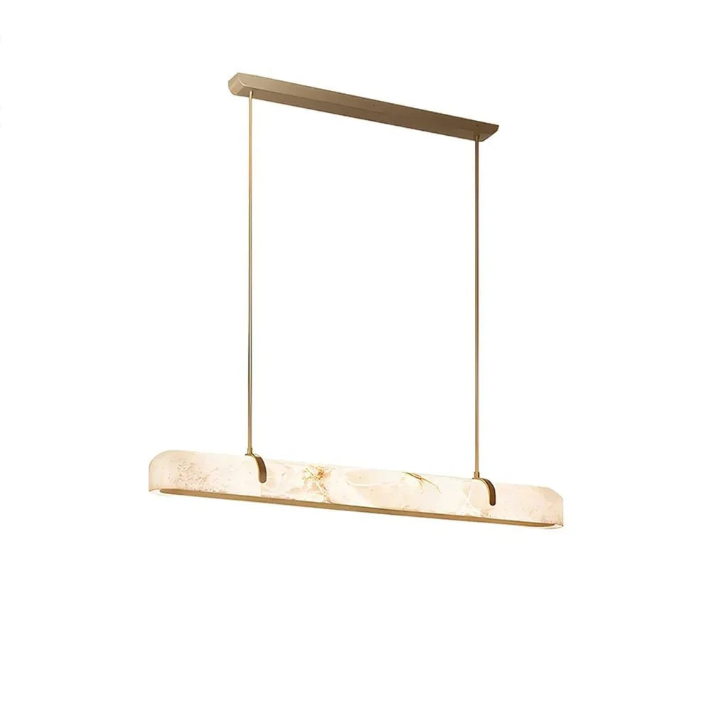 Linear Alabaster Chandelier, Kitchen Island Pendant Light - L 60cm x W 9cm x H 9cm / L 23.6″ x W 3.5″ x H 3.5″Brass & WhiteWarm Lightcasivra