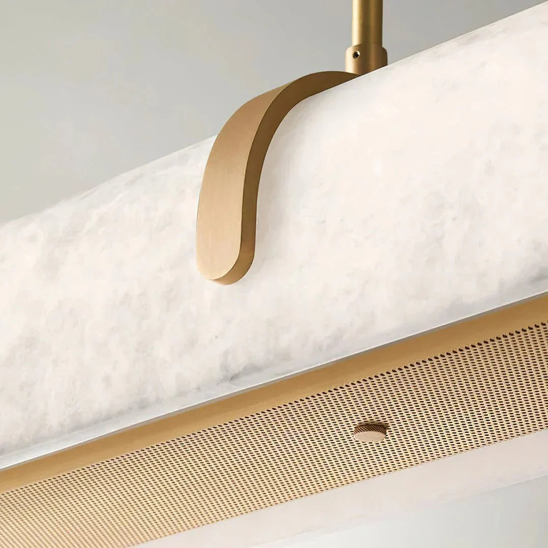 Linear Alabaster Chandelier, Kitchen Island Pendant Light - L 60cm x W 9cm x H 9cm / L 23.6″ x W 3.5″ x H 3.5″Brass & WhiteWarm Lightcasivra