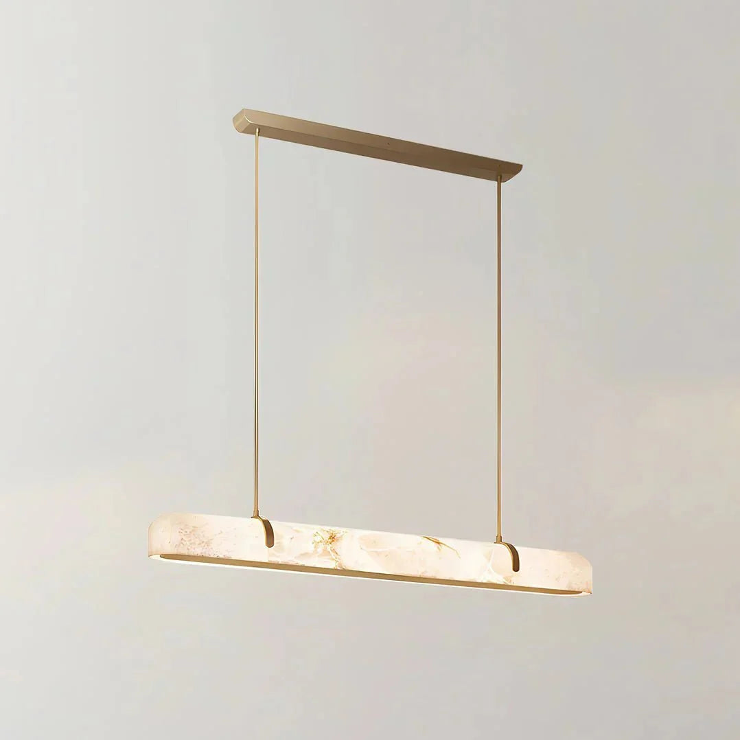 Linear Alabaster Chandelier, Kitchen Island Pendant Light - L 60cm x W 9cm x H 9cm / L 23.6″ x W 3.5″ x H 3.5″Brass & WhiteWarm Lightcasivra