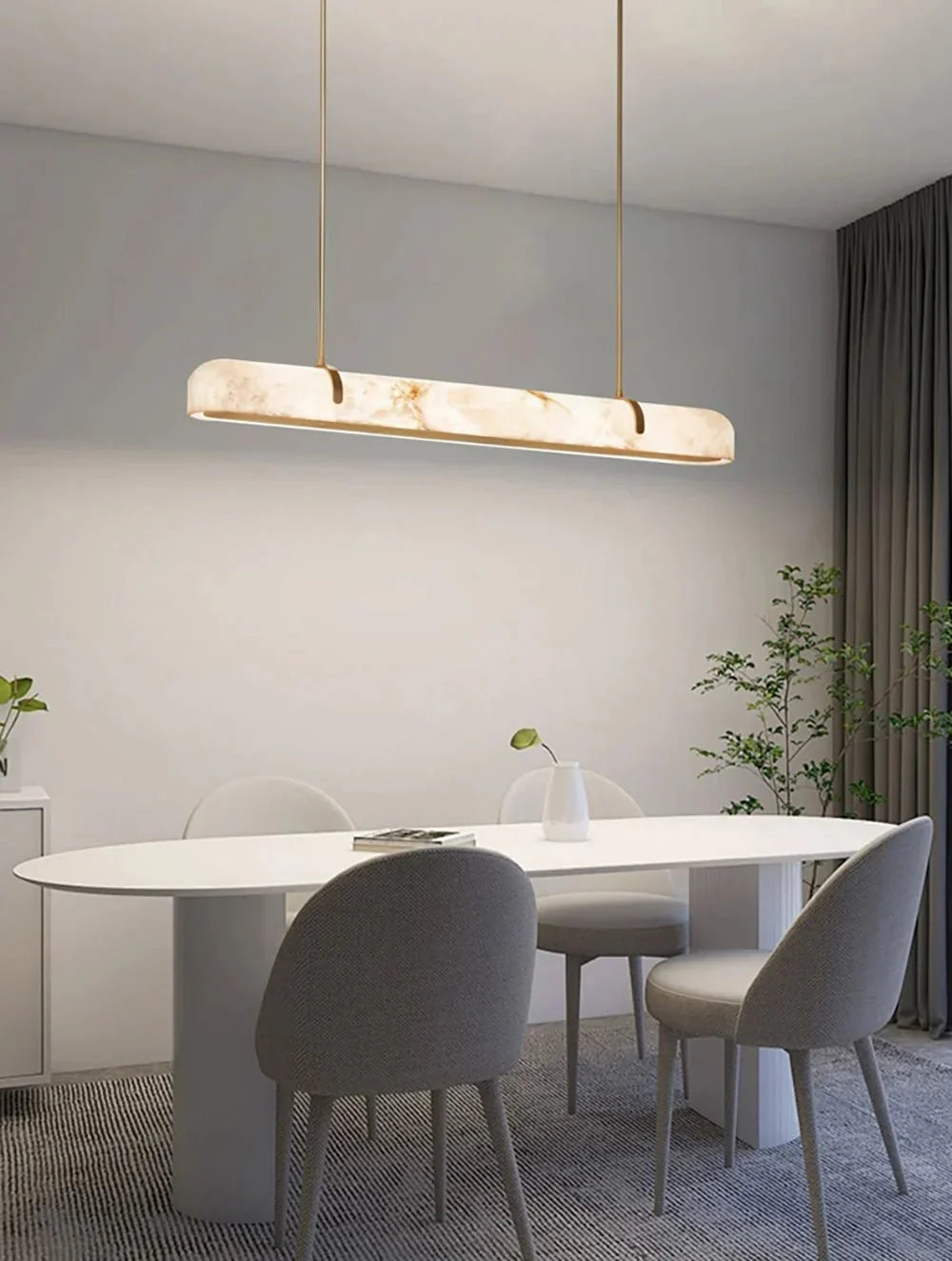 Linear Alabaster Chandelier, Kitchen Island Pendant Light - L 60cm x W 9cm x H 9cm / L 23.6″ x W 3.5″ x H 3.5″Brass & WhiteWarm Lightcasivra