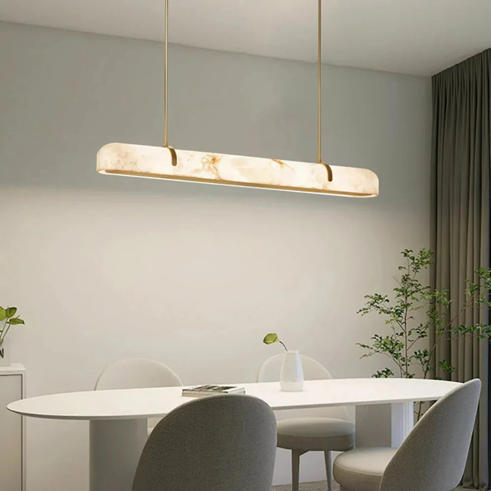 Linear Alabaster Chandelier, Kitchen Island Pendant Light - L 60cm x W 9cm x H 9cm / L 23.6″ x W 3.5″ x H 3.5″Brass & WhiteWarm Lightcasivra