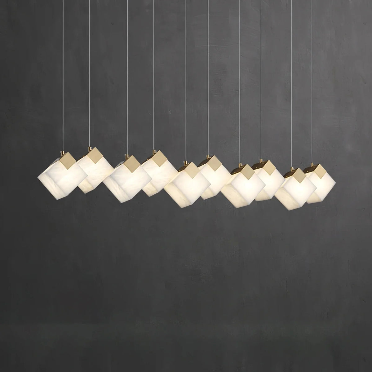 Linear Alabaster Cube Chandelier 6-Light Brass Island Pendant Light - 10-Lights ∅ 47.2" x H 3.9"Gold & Whitecasivra