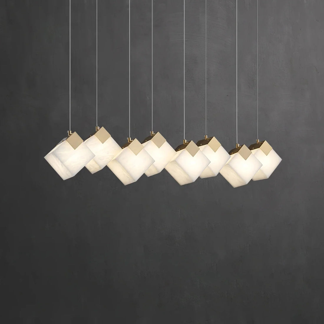 Linear Alabaster Cube Chandelier 6-Light Brass Island Pendant Light - 6-Lights ∅ 27.6" x H 3.9"Gold & Whitecasivra