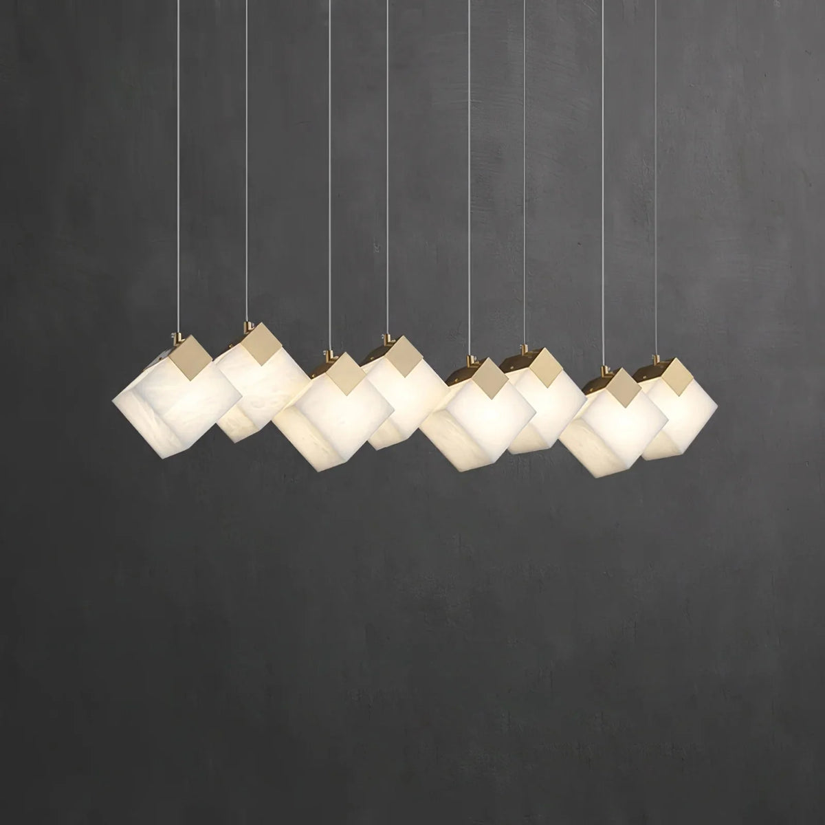 Linear Alabaster Cube Chandelier 6-Light Brass Island Pendant Light - 8-Lights ∅ 37.8" x H 3.9"Gold & Whitecasivra