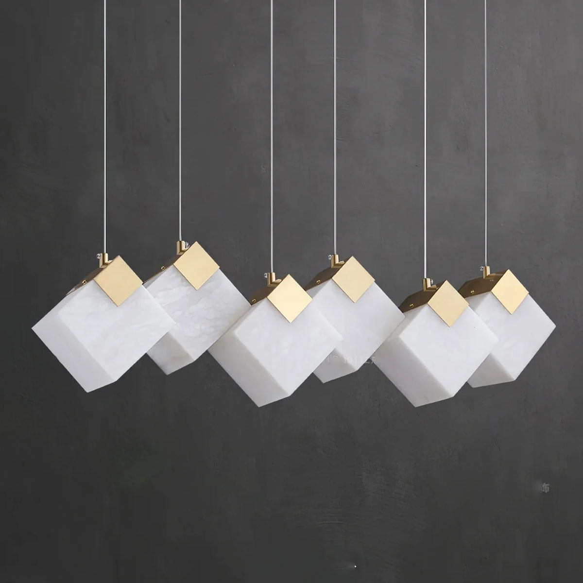 Linear Alabaster Cube Chandelier 6-Light Brass Island Pendant Light - 10-Lights ∅ 47.2" x H 3.9"Gold & Whitecasivra