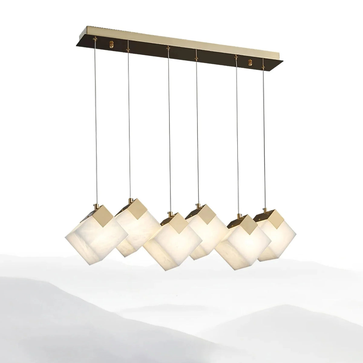 Linear Alabaster Cube Chandelier 6-Light Brass Island Pendant Light - 10-Lights ∅ 47.2" x H 3.9"Gold & Whitecasivra