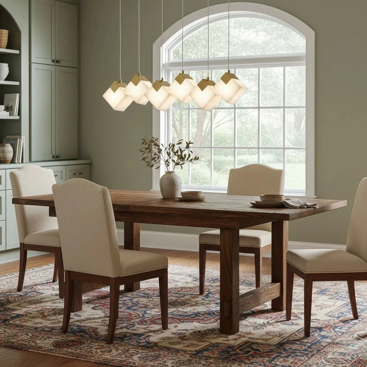 Linear Alabaster Cube Chandelier 6-Light Brass Island Pendant Light - 10-Lights ∅ 47.2" x H 3.9"Gold & Whitecasivra