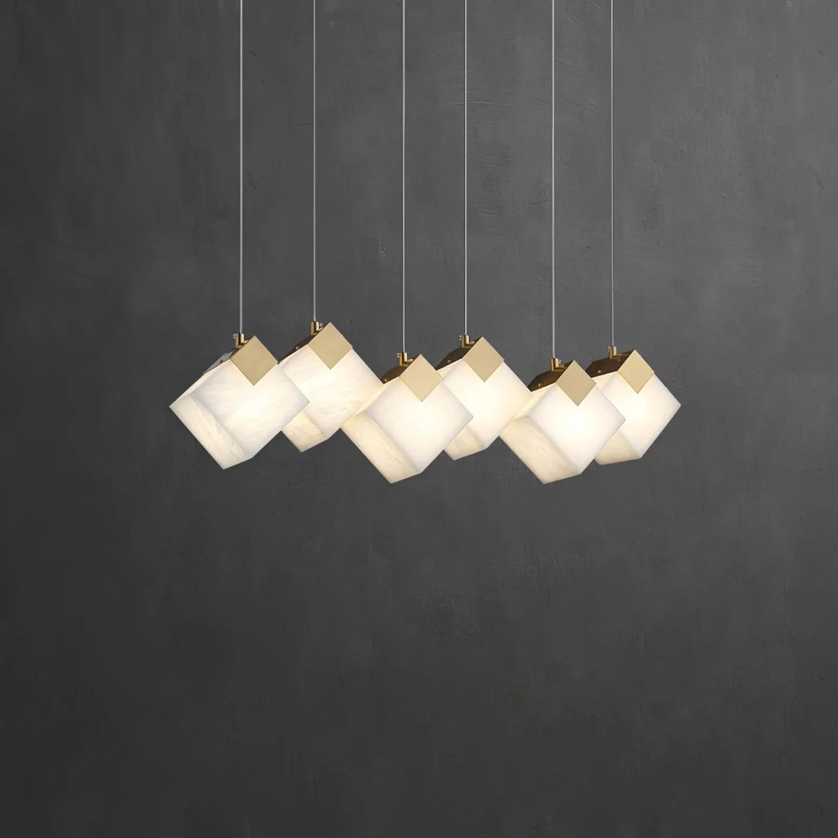Linear Alabaster Cube Chandelier 6-Light Brass Island Pendant Light - 10-Lights ∅ 47.2" x H 3.9"Gold & Whitecasivra