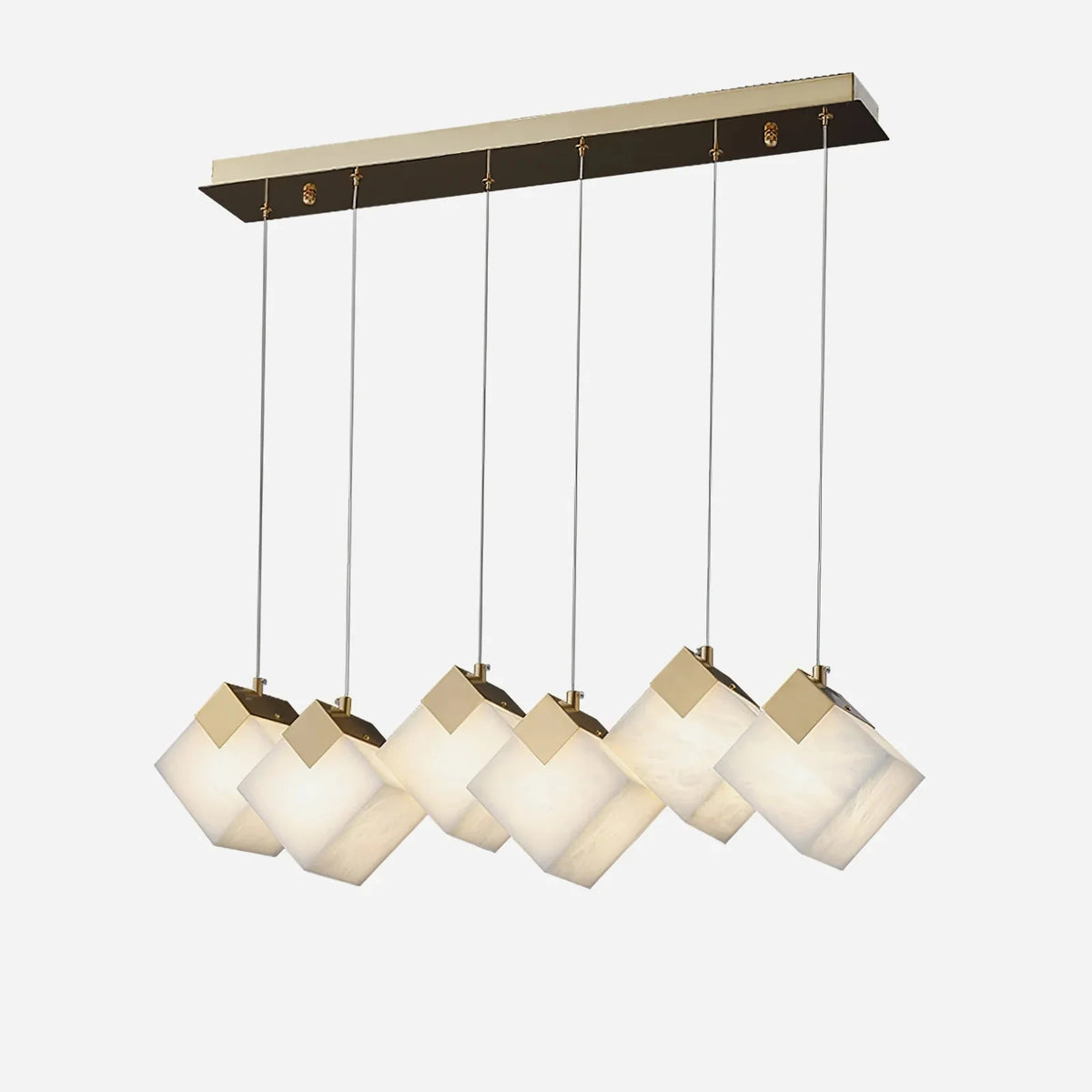 Linear Alabaster Cube Chandelier 6-Light Brass Island Pendant Light - 6-Lights ∅ 27.6" x H 3.9"Gold & Whitecasivra