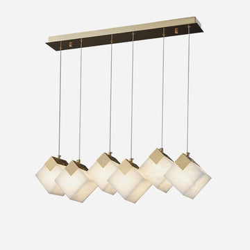 Linear Alabaster Cube Chandelier 6-Light Brass Island Pendant Light - 6-Lights ∅ 27.6" x H 3.9"Gold & Whitecasivra