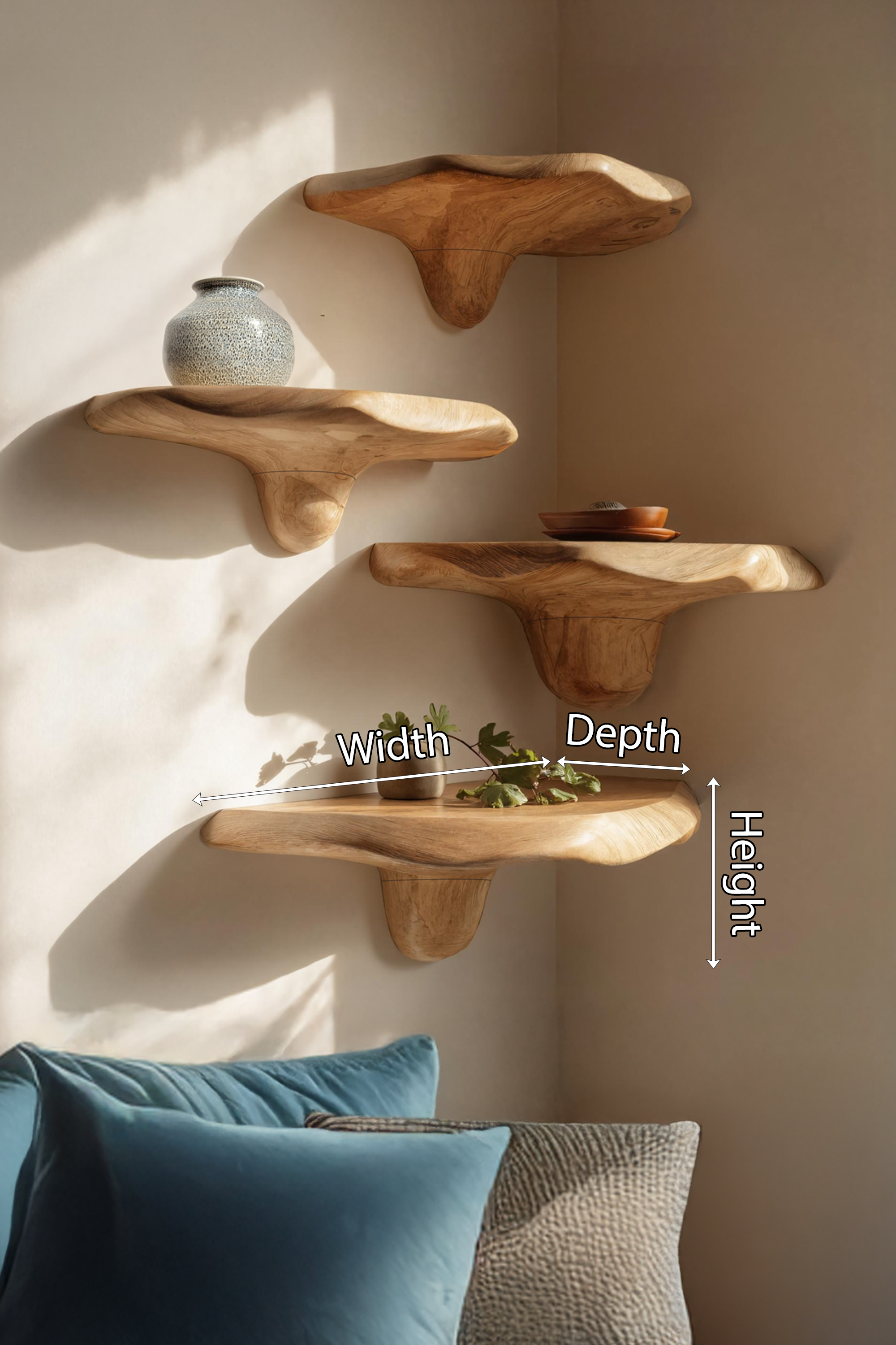 Mid Century Handcrafted Wooden Mushroom Shelf For Entryway Decor