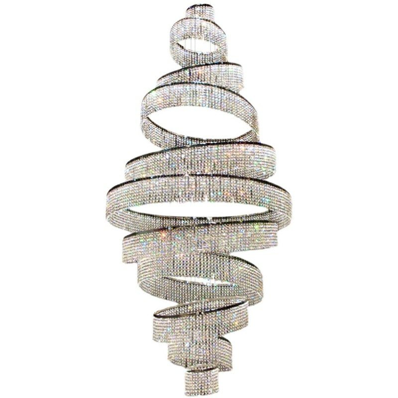 Long Crystal Tassel Rings Chandelier Extra Large Living Room Staircase High Ceiling Lighting Fixture - 11 Rings/ D47.2"*H118.1"Warm Lightcasivra