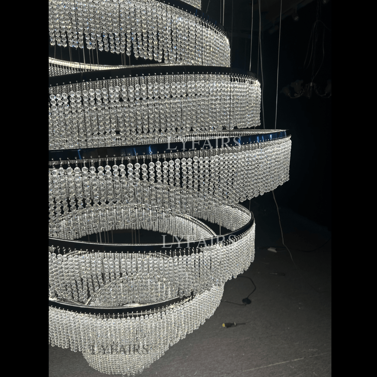 Long Crystal Tassel Rings Chandelier Extra Large Living Room Staircase High Ceiling Lighting Fixture - 11 Rings/ D47.2"*H118.1"Warm Lightcasivra