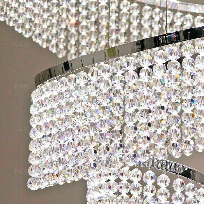 Long Crystal Tassel Rings Chandelier Extra Large Living Room Staircase High Ceiling Lighting Fixture - 11 Rings/ D47.2"*H118.1"Warm Lightcasivra