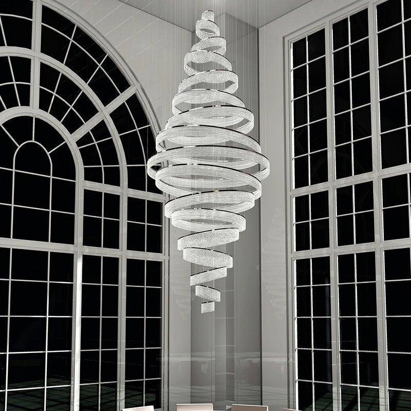 Long Crystal Tassel Rings Chandelier Extra Large Living Room Staircase High Ceiling Lighting Fixture - 11 Rings/ D47.2"*H118.1"Warm Lightcasivra