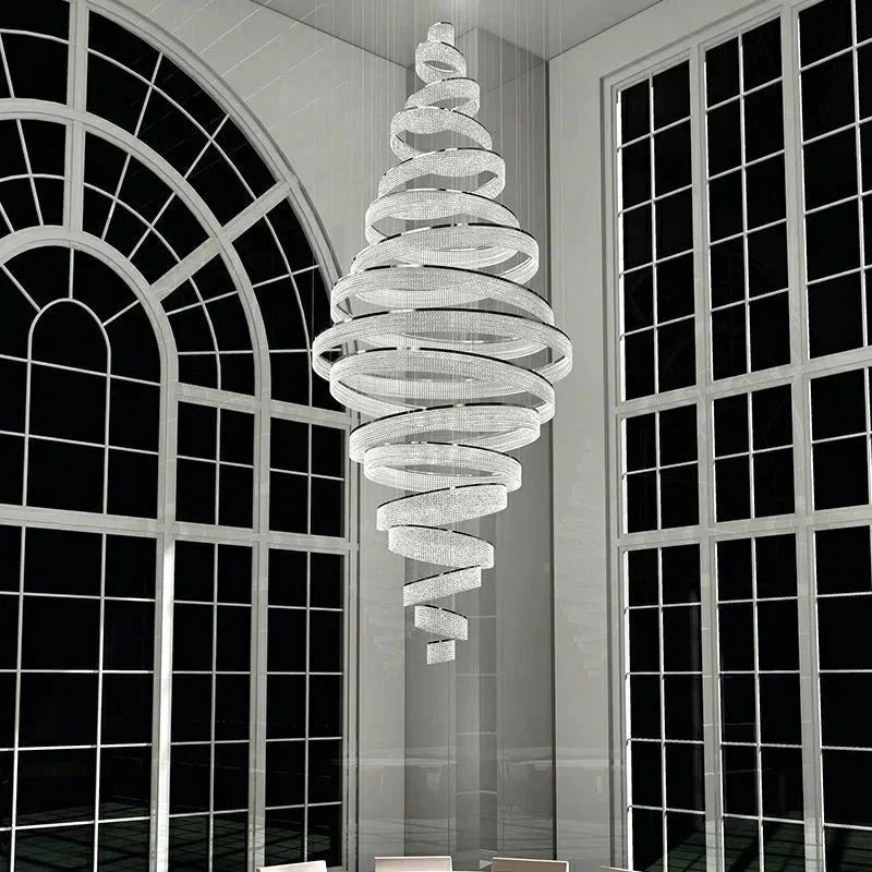 Long Crystal Tassel Rings Chandelier Extra Large Living Room Staircase High Ceiling Lighting Fixture - 11 Rings/ D47.2"*H118.1"Warm Lightcasivra