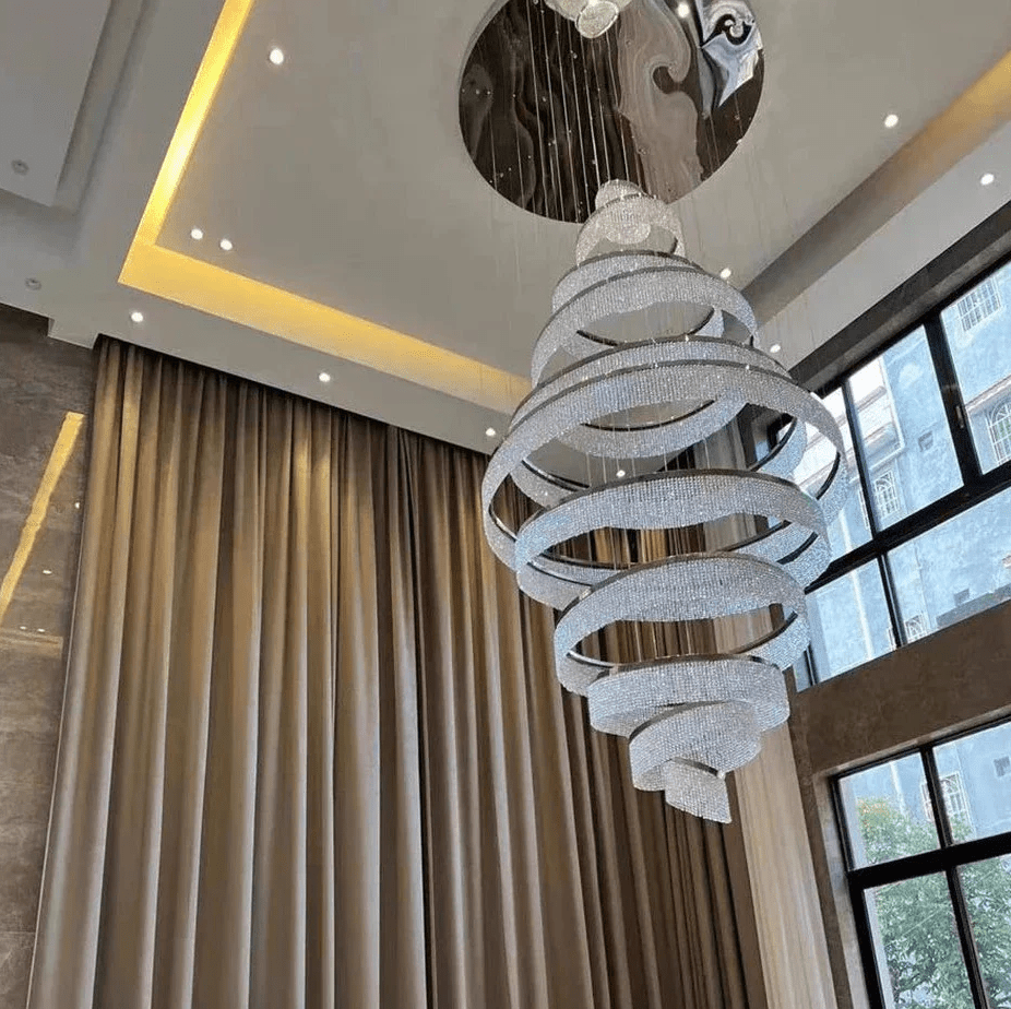 Long Crystal Tassel Rings Chandelier Extra Large Living Room Staircase High Ceiling Lighting Fixture - 11 Rings/ D47.2"*H118.1"Warm Lightcasivra