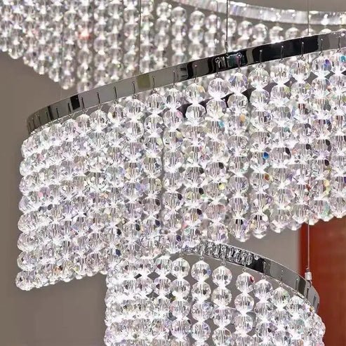 Long Crystal Tassel Rings Chandelier Extra Large Living Room Staircase High Ceiling Lighting Fixture - 11 Rings/ D47.2"*H118.1"Warm Lightcasivra