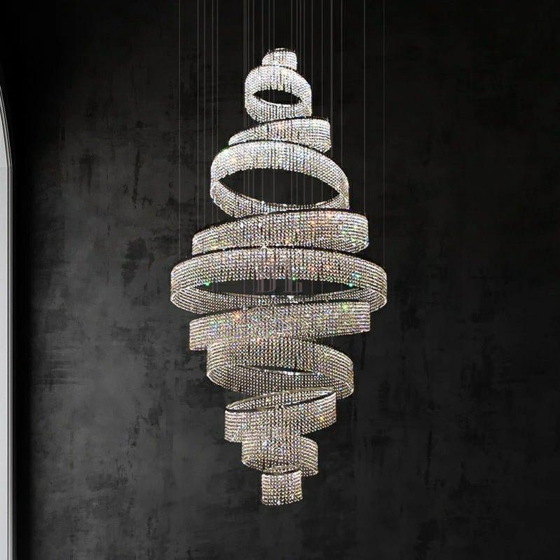 Long Crystal Tassel Rings Chandelier Extra Large Living Room Staircase High Ceiling Lighting Fixture - 11 Rings/ D47.2"*H118.1"Warm Lightcasivra