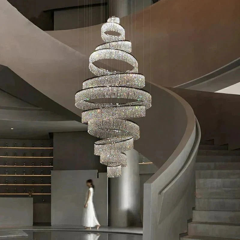 Long Crystal Tassel Rings Chandelier Extra Large Living Room Staircase High Ceiling Lighting Fixture - 11 Rings/ D47.2"*H118.1"Warm Lightcasivra