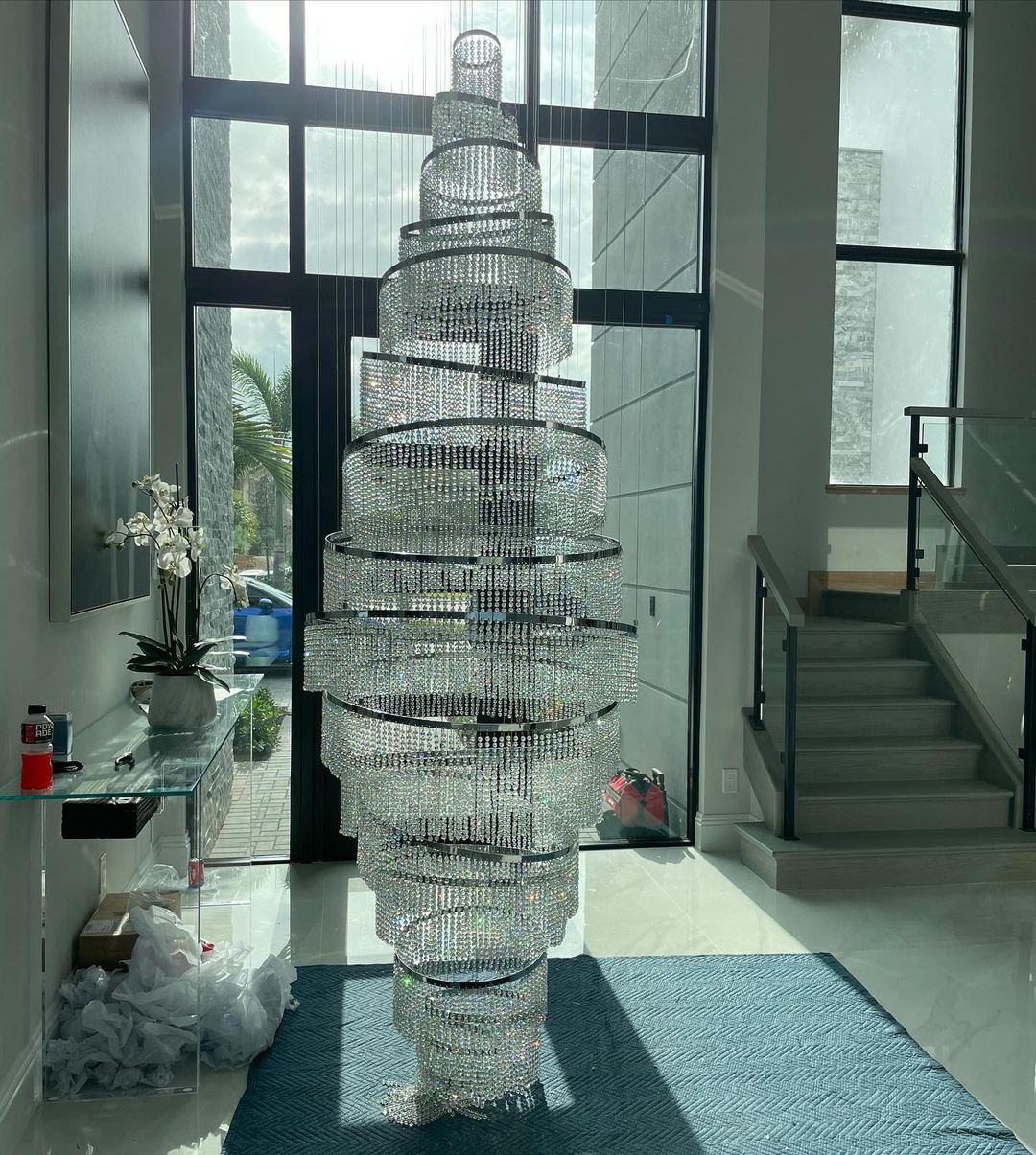 Long Crystal Tassel Rings Chandelier Extra Large Living Room Staircase High Ceiling Lighting Fixture - 11 Rings/ D47.2"*H118.1"Warm Lightcasivra