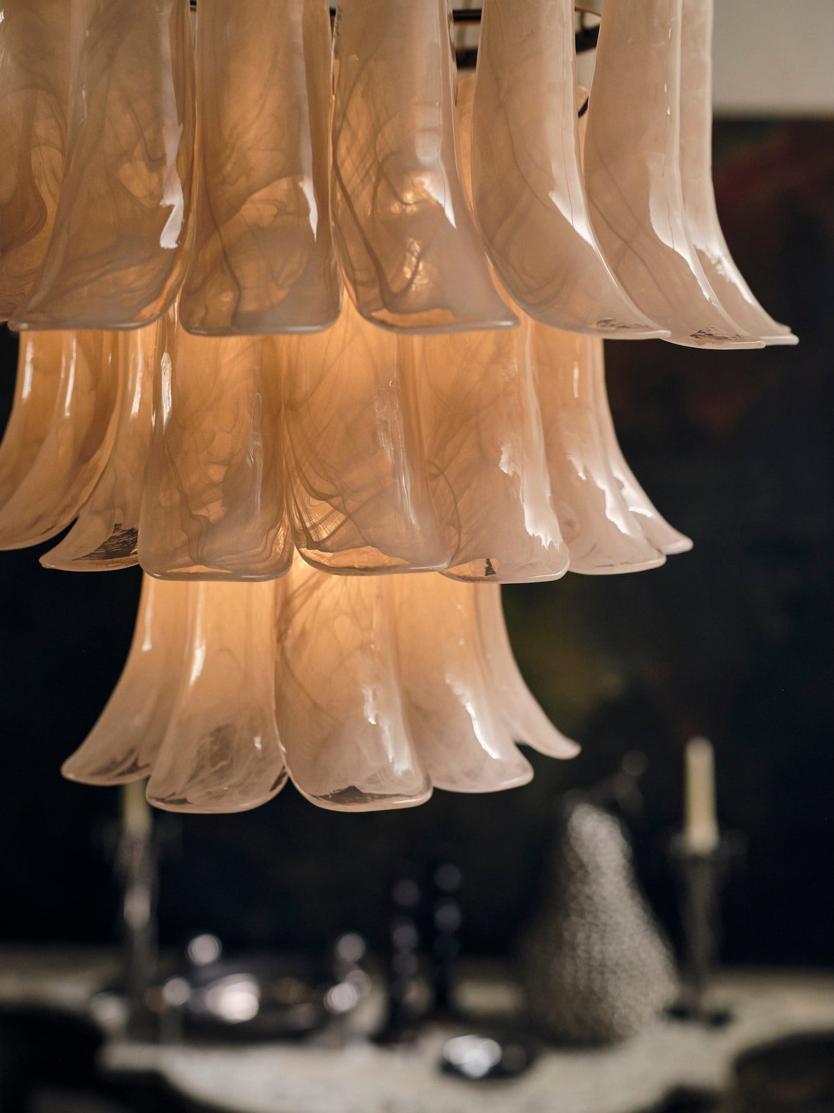 Lonso Taupe Mid-Century Brass & Glass Chandelier – Vintage Glam - casivra