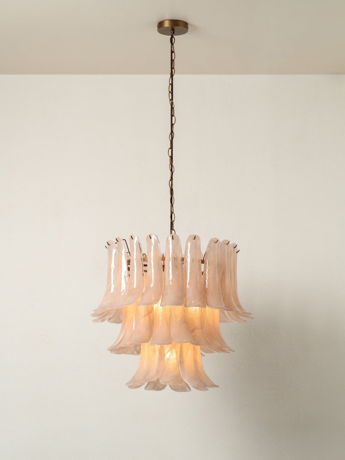 Lonso Taupe Mid-Century Brass & Glass Chandelier – Vintage Glam - casivra