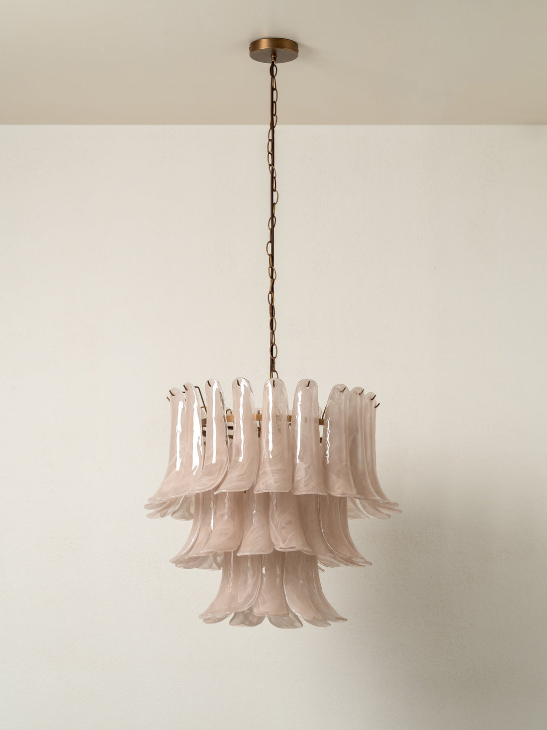 Lonso Taupe Mid-Century Brass & Glass Chandelier – Vintage Glam - casivra
