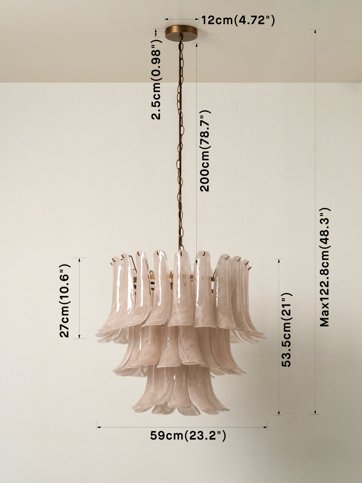Lonso Taupe Mid-Century Brass & Glass Chandelier – Vintage Glam - casivra