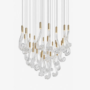Lucerna LED Glass Flame Chandelier - Dia 23.6″ × H 39.4″Gold & ClearWarm Lightcasivra