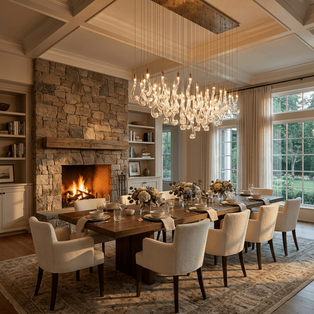 Lucerna LED Glass Flame Chandelier - Dia 23.6″ × H 39.4″Gold & ClearWarm Lightcasivra