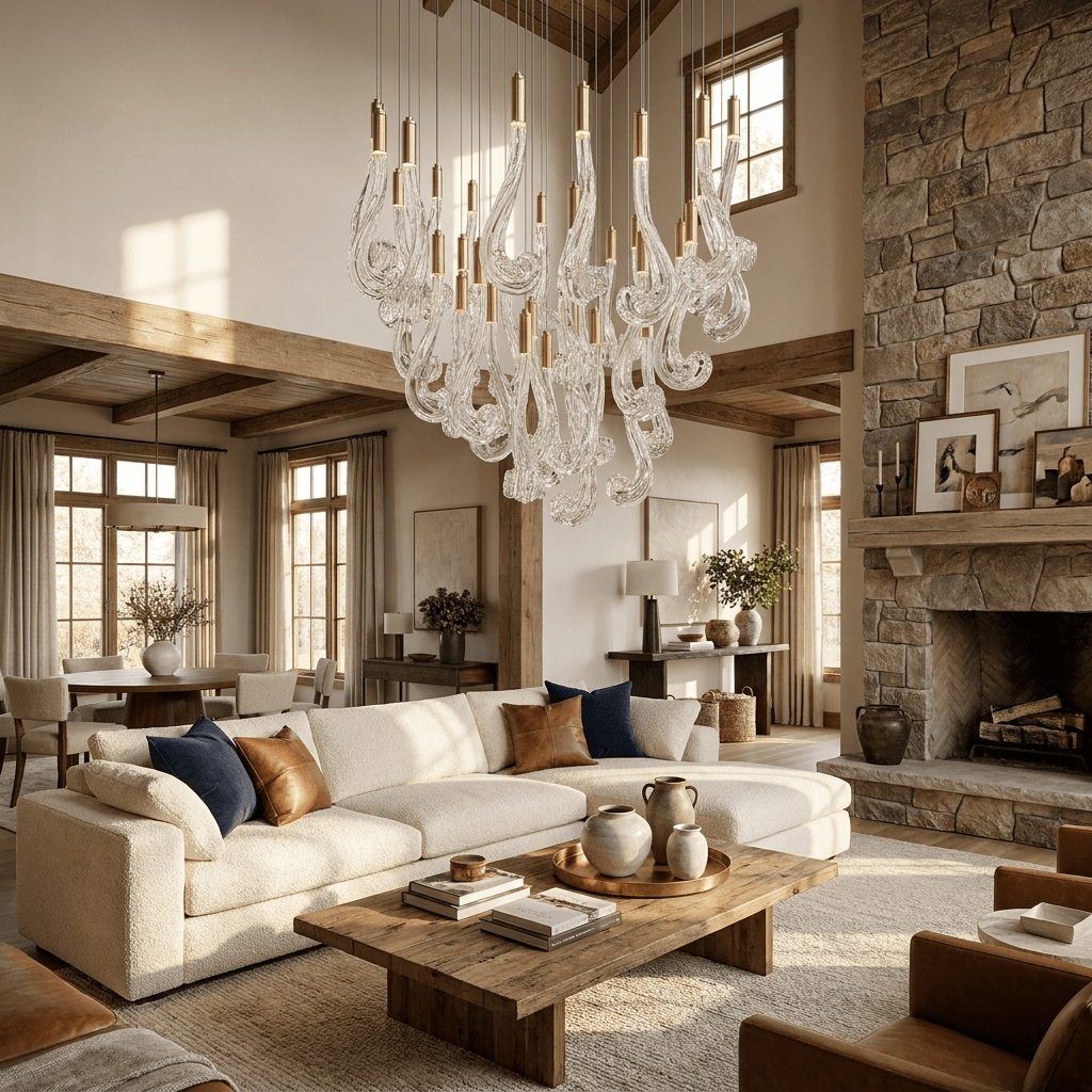Lucerna LED Glass Flame Chandelier - Dia 23.6″ × H 39.4″Gold & ClearWarm Lightcasivra