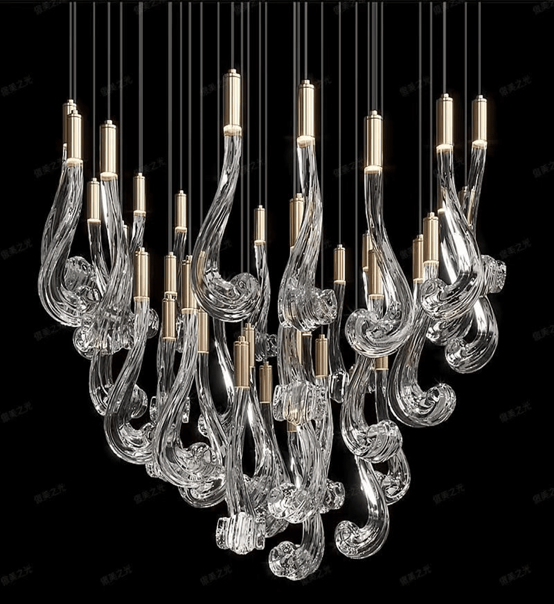 Lucerna LED Glass Flame Chandelier - Dia 23.6″ × H 39.4″Gold & ClearWarm Lightcasivra